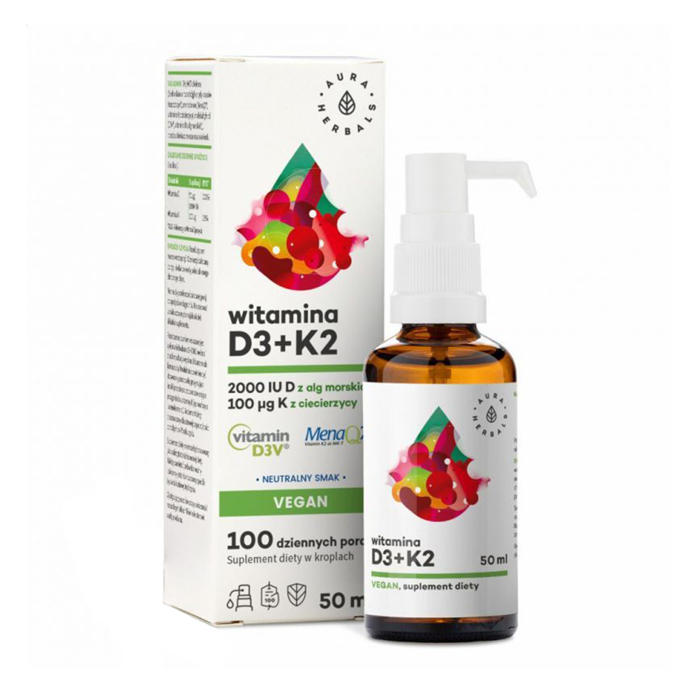 Вітамін Д3 та K2 Aura Herbals Vitamin D3 2000 МО + K2 Vegan, в краплях, 50 мл
